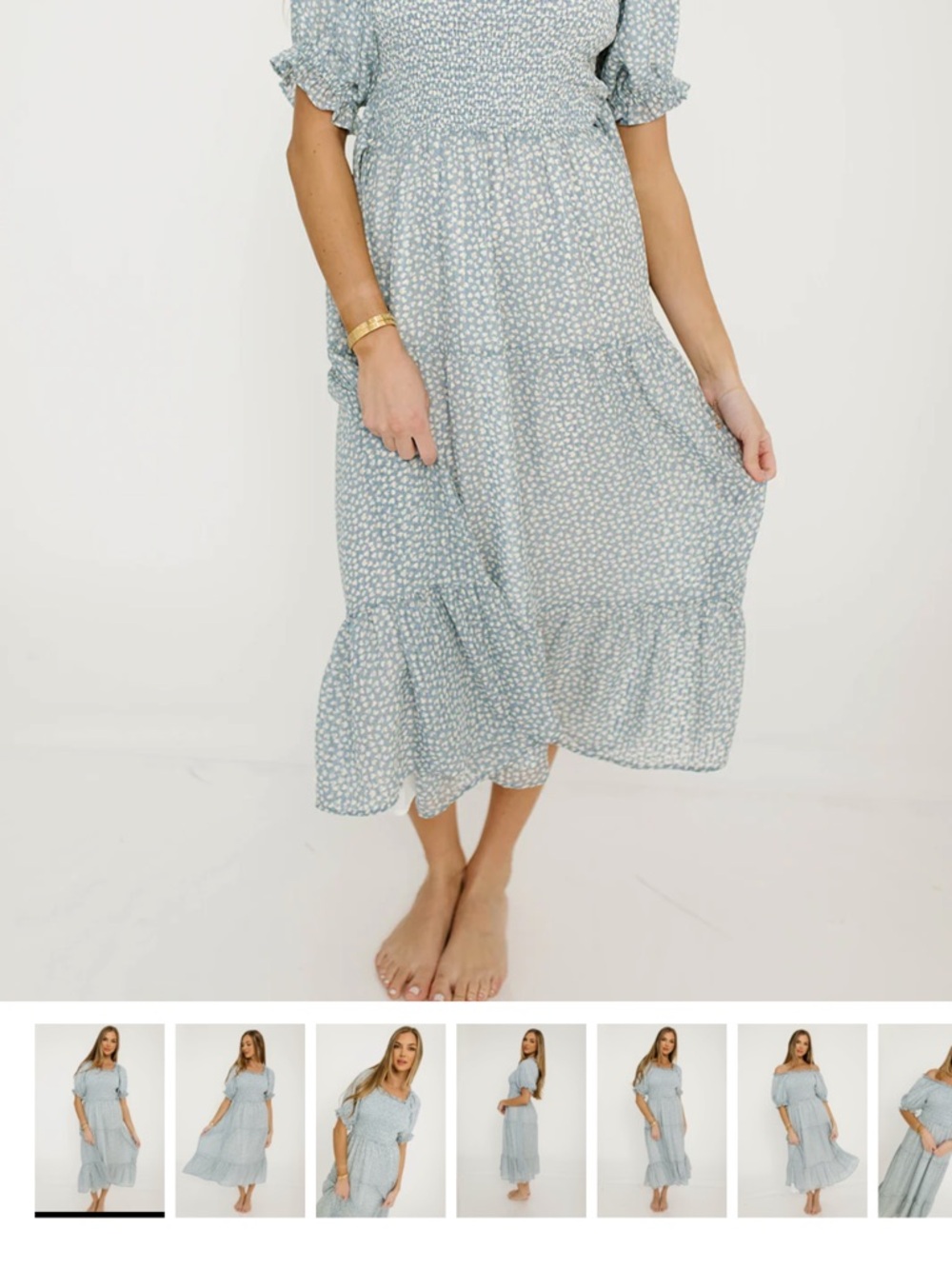 Light Blue Floral Midi Dress - Women's Smocked Tiered Dress